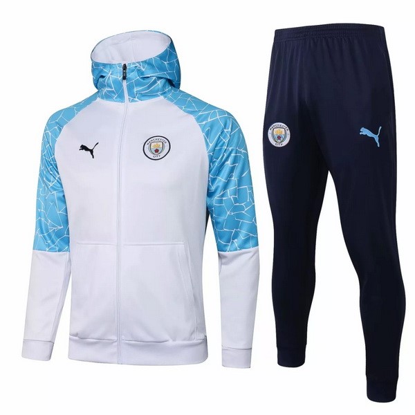 Hoodies Manchester City 2021-22 Blau Weiß Fussballtrikots Günstig